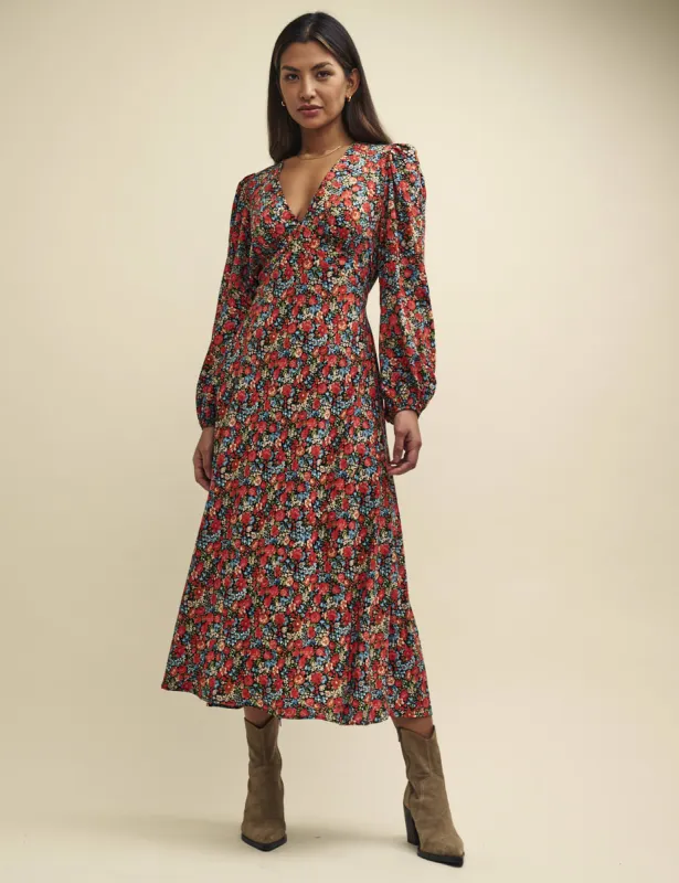Floral Balloon Sleeve Lou Midi Dress sold by Nobody's Child
