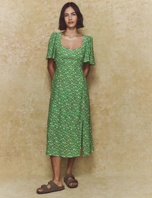 Green Stripe Floral Dee Dee Midi Dress sold by Nobody's Child