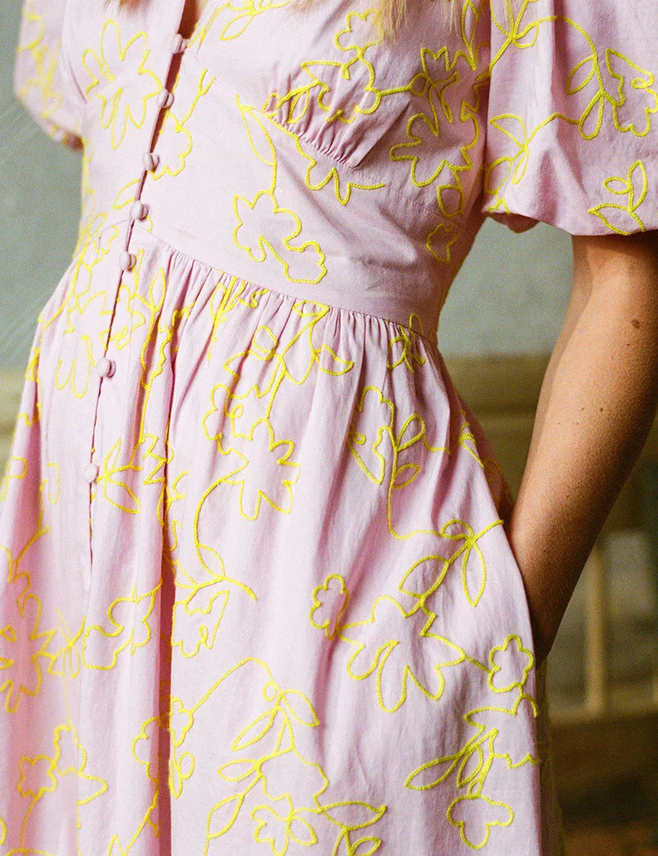 Pink Embroidered Starlight Midi Dress sold by Nobody's Child product image thumbnail 4