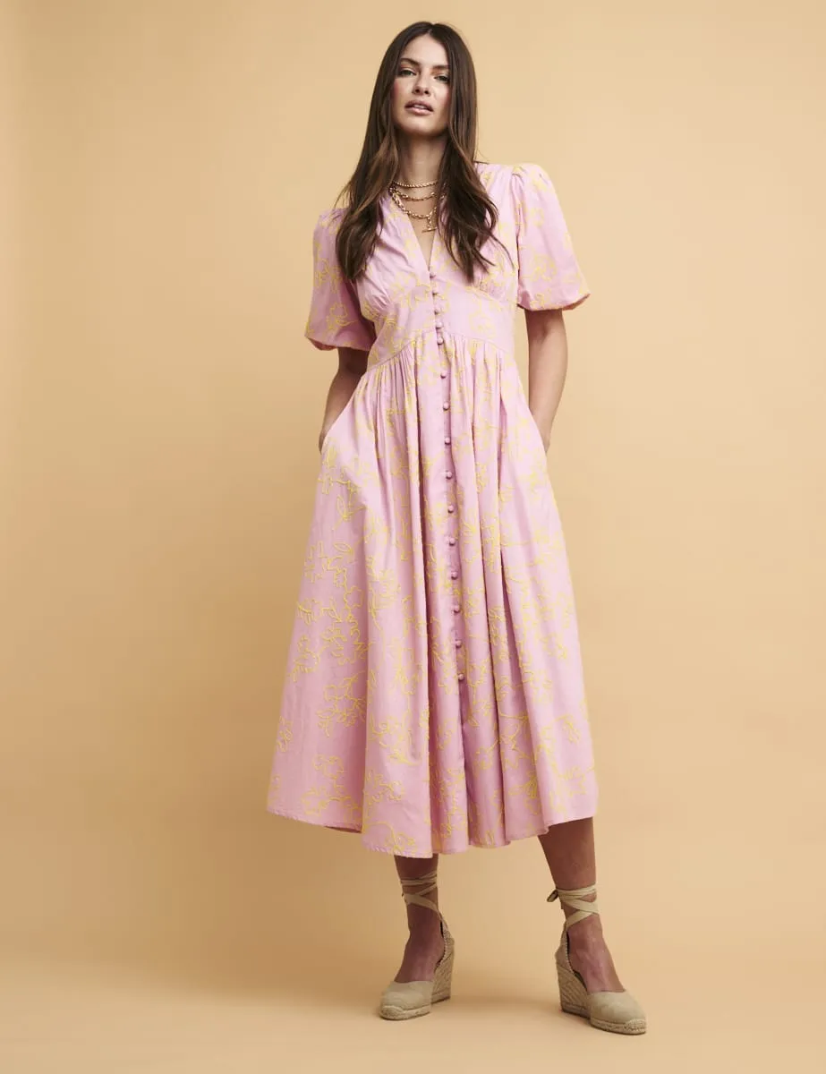 Pink Embroidered Starlight Midi Dress sold by Nobody's Child