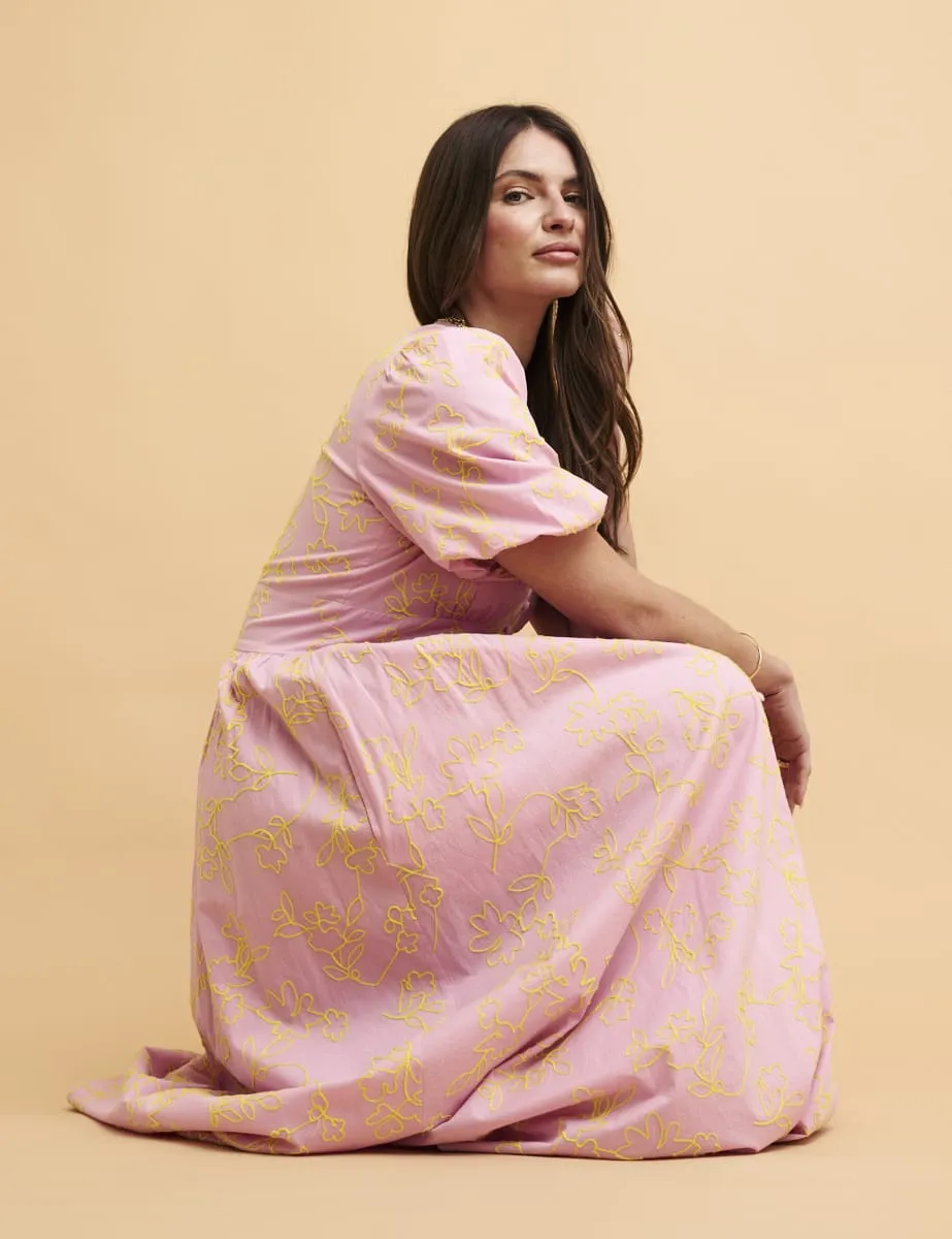 Pink Embroidered Starlight Midi Dress sold by Nobody's Child product image thumbnail 3