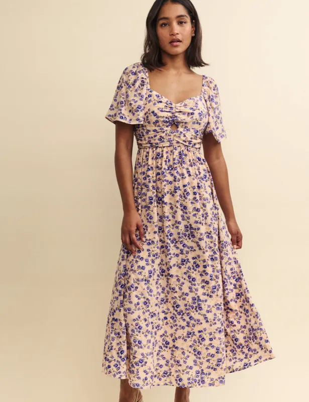 Multi Ditsy Floral Cut Work Detail Tulip Midi Dress sold by Nobody's Child