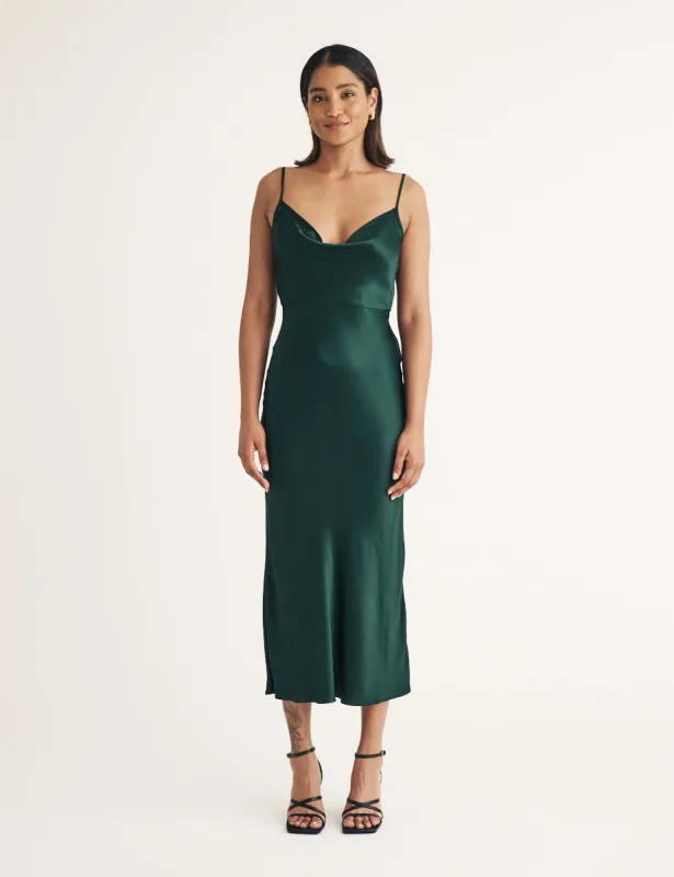 Green Cowl Neck Bridesmaid Trixie Midi Dress sold by Nobody's Child