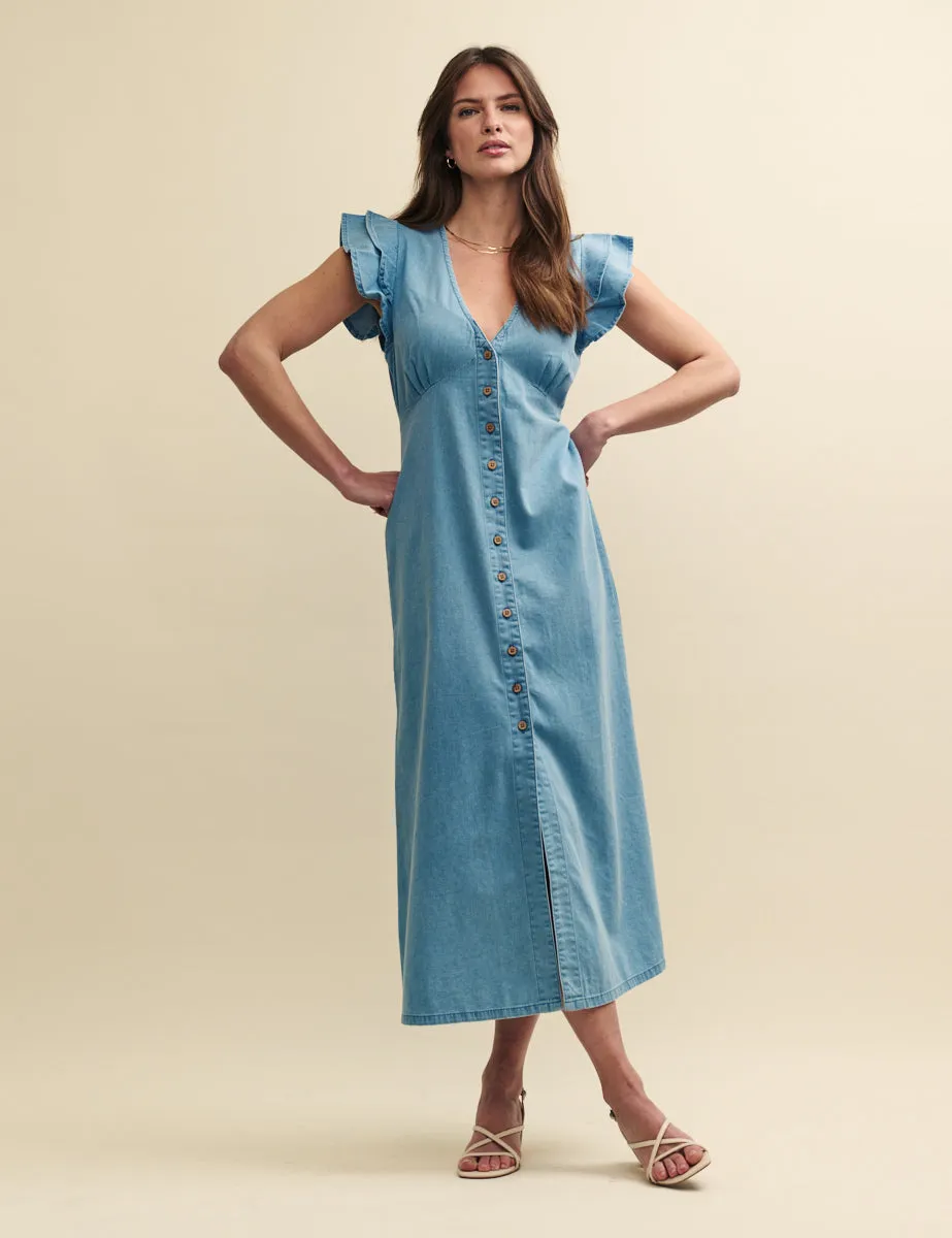 Light Wash Denim Sienna Midi Dress sold by Nobody's Child