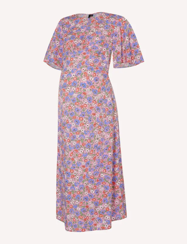 Pink Floral Maternity Eva Midi Dress sold by Nobody's Child