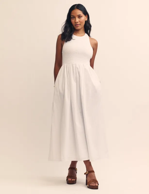 White Halterneck Shirred Tizzy Midi Dress sold by Nobody's Child