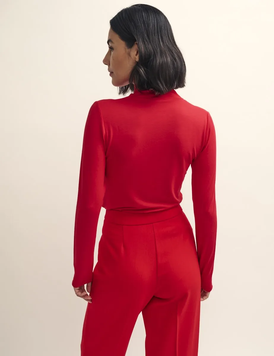 Red Funnel Neck Long Sleeve Jersey Top sold by Nobody's Child product image thumbnail 4