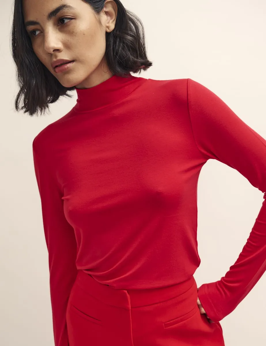 Red Funnel Neck Long Sleeve Jersey Top sold by Nobody's Child product image thumbnail 3