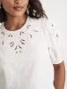 White Puff Sleeve Cutwork Detail Peplum Top sold by Nobody's Child