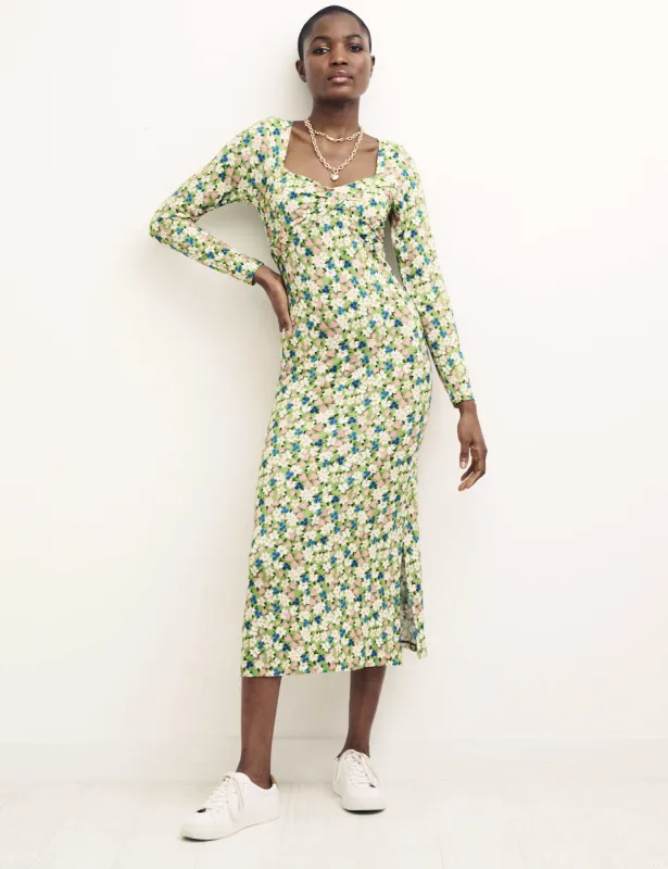 Green Floral Sweetheart Neck Marlow Midi Dress sold by Nobody's Child