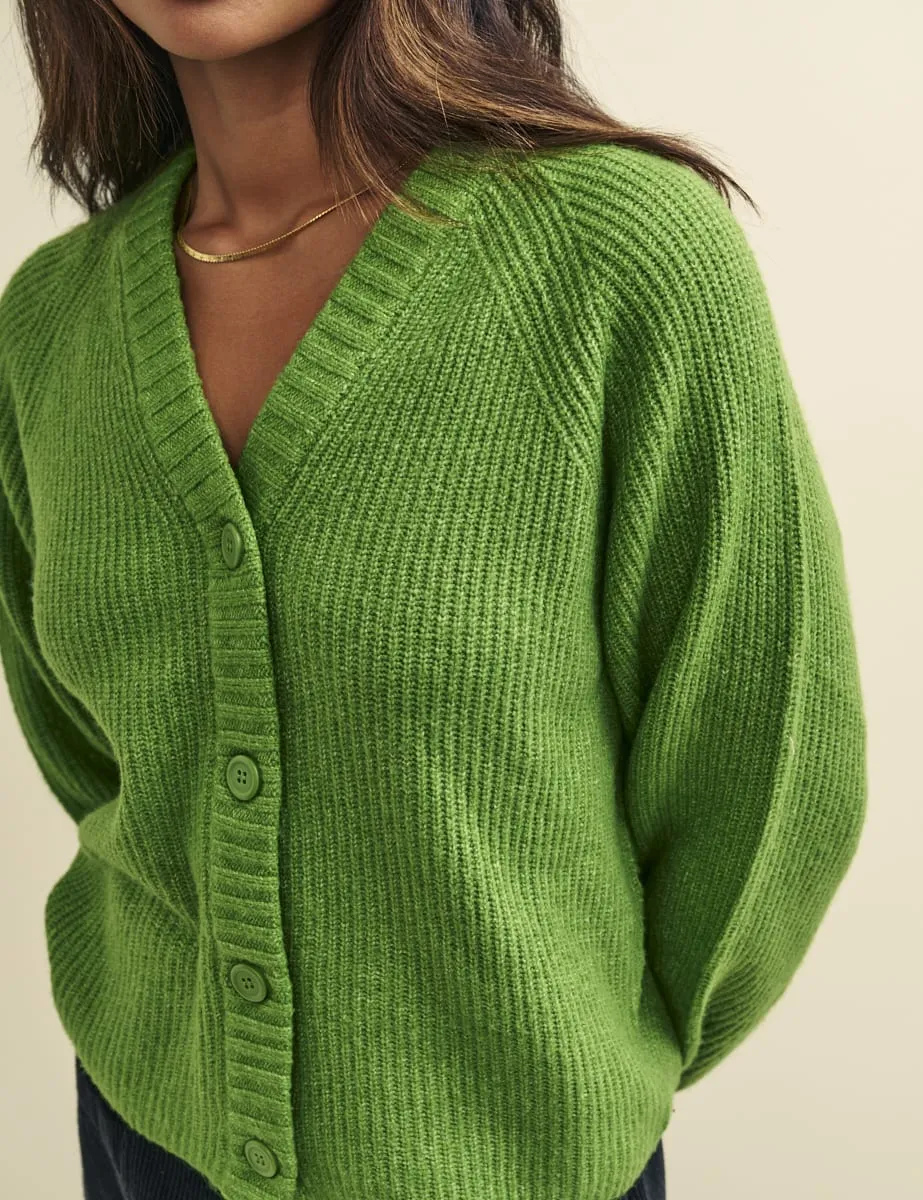 Green Rib Knit V-Neck Button-Up Cardigan sold by Nobody's Child product image thumbnail 2