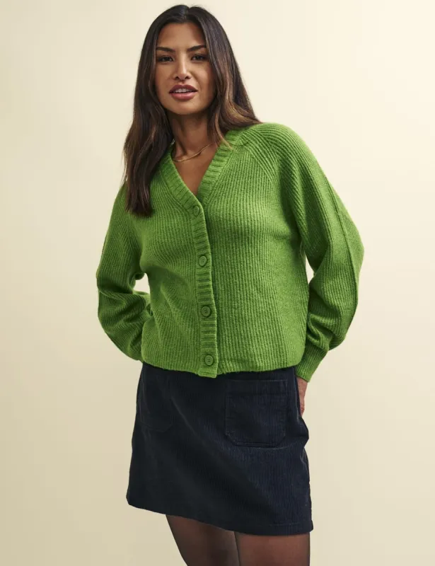 Green Rib Knit V-Neck Button-Up Cardigan sold by Nobody's Child