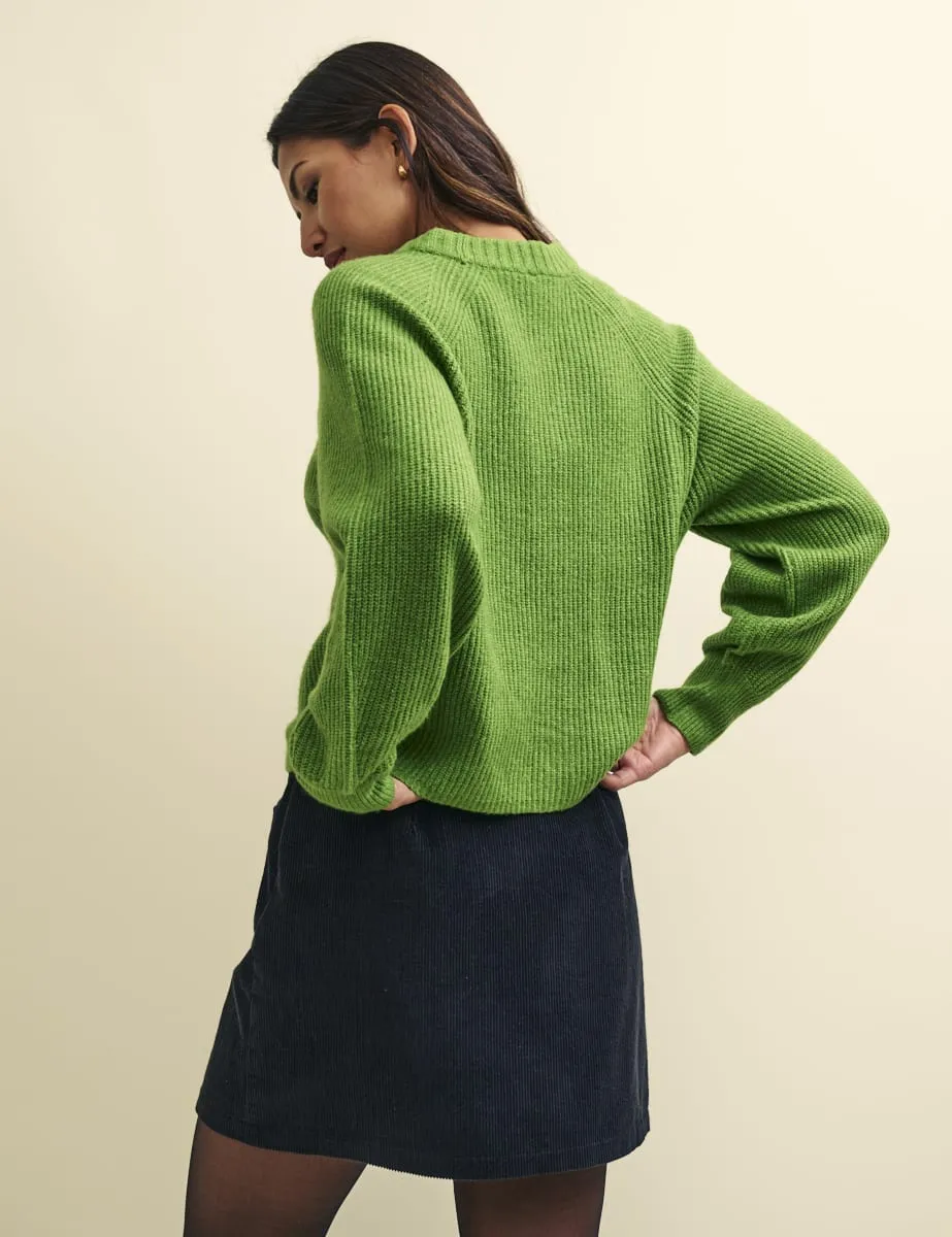 Green Rib Knit V-Neck Button-Up Cardigan sold by Nobody's Child product image thumbnail 3