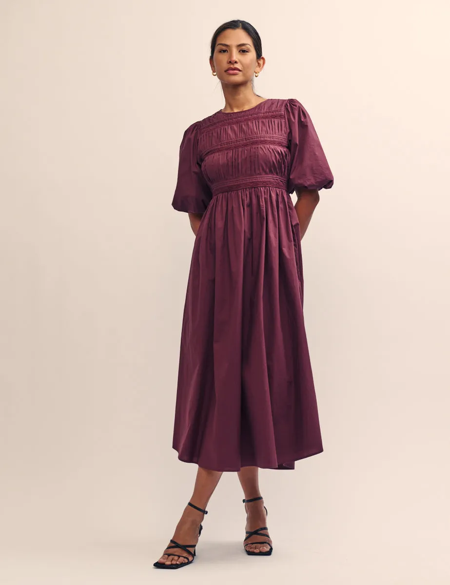 Purple Puff Sleeve Maureen Midi Dress sold by Nobody's Child