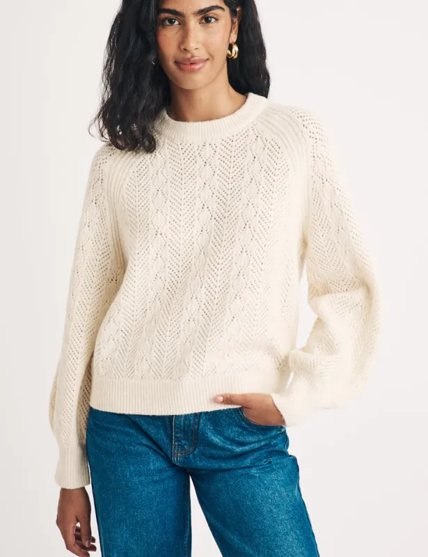 Cream Pointelle Wool Blend Knitted Jumper sold by Nobody's Child