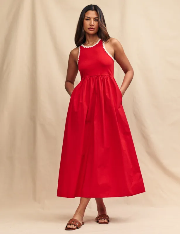 Red Crochet Trim Seattle Midi Skater Dress sold by Nobody's Child