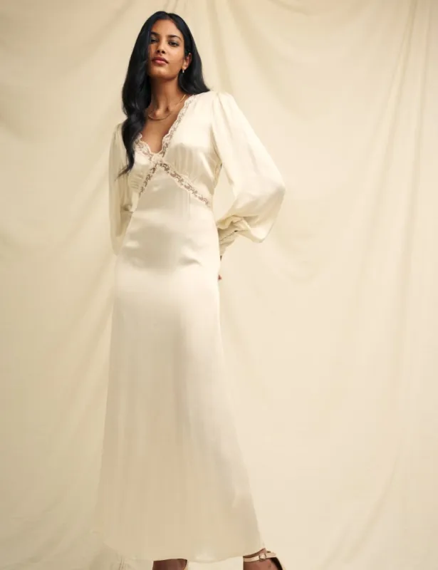 Ivory Satin Lace Trim Nessy Bridesmaid Midaxi Dress sold by Nobody's Child
