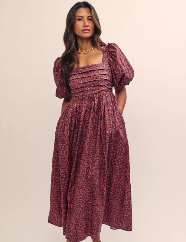 Red Rose Print Nova Midi Smock Dress sold by Nobody's Child