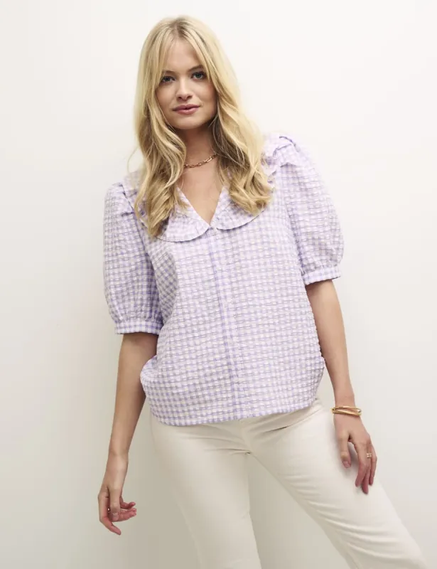 Lilac Gingham Yasmin Blouse sold by Nobody's Child