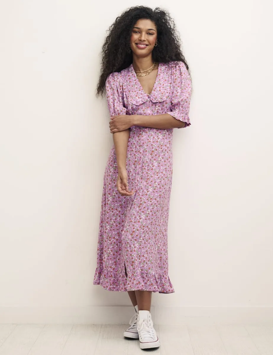 Petite Lilac Heart Print Annalise Midi Dress sold by Nobody's Child