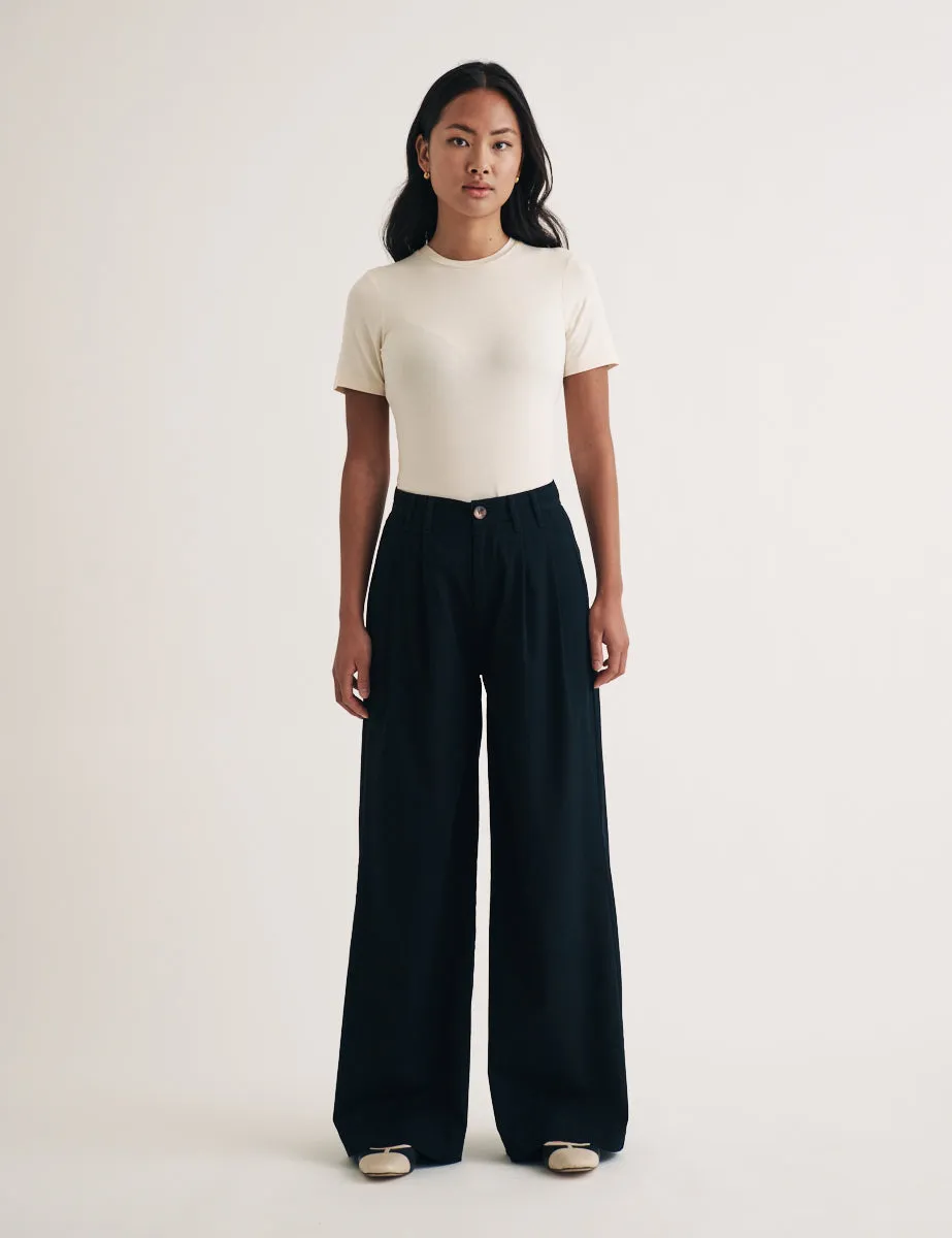 Khaki Twill Pleated Wide Leg Ava Trousers sold by Nobody's Child product image thumbnail 2