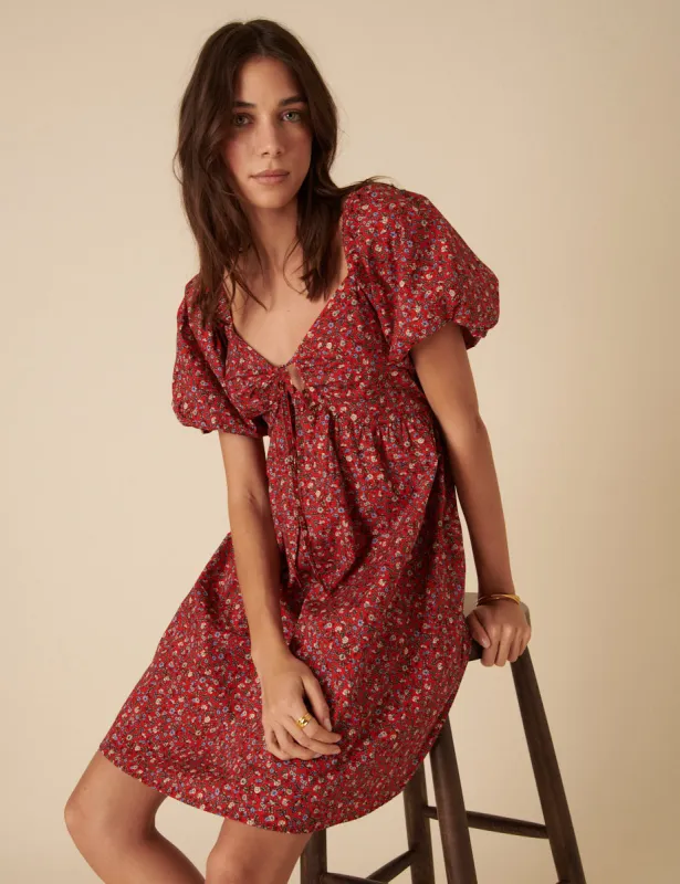 Red Ditsy Floral Puff Sleeve Joanna Mini Dress sold by Nobody's Child