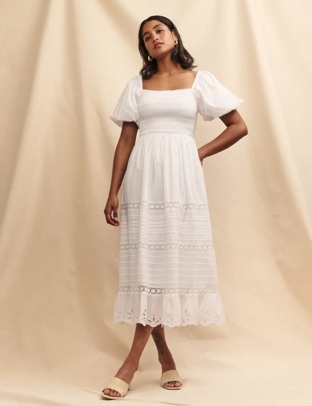 White Broderie Anglaise Petra Midi Dress made by Nobody's Child