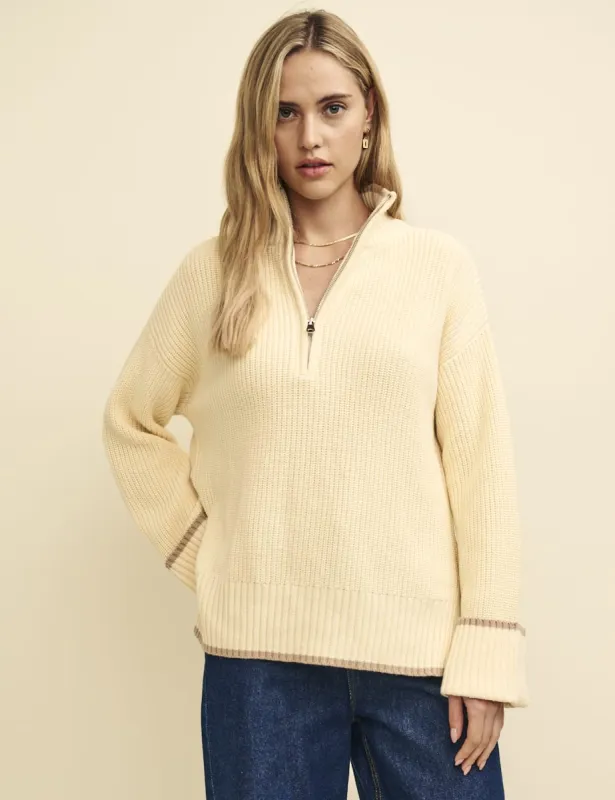 Cream Half Zip Knitted Jumper sold by Nobody's Child
