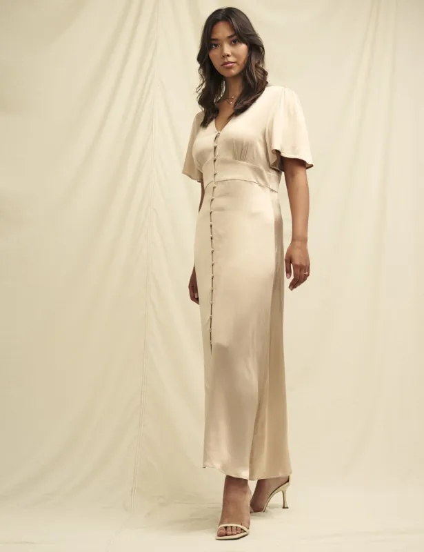 Champagne Satin Erin Bridesmaid Midaxi Dress sold by Nobody's Child