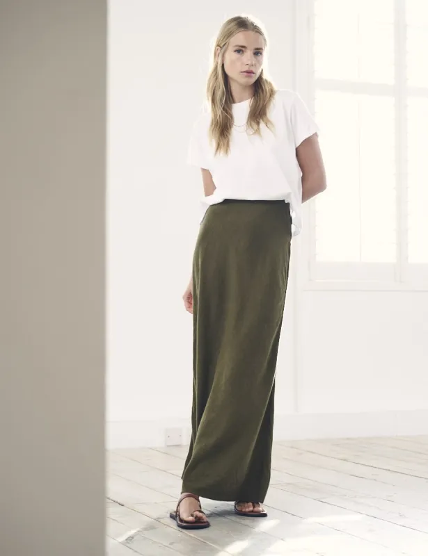 Petite Khaki Linen-blend Mila Midi Skirt sold by Nobody's Child