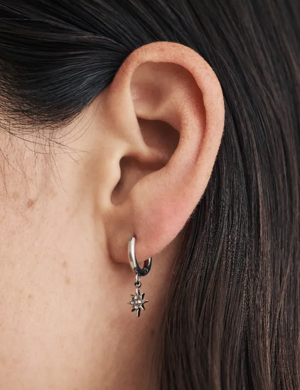 Silver Star Charm Huggie Hoop Earrings made by Nobody's Child