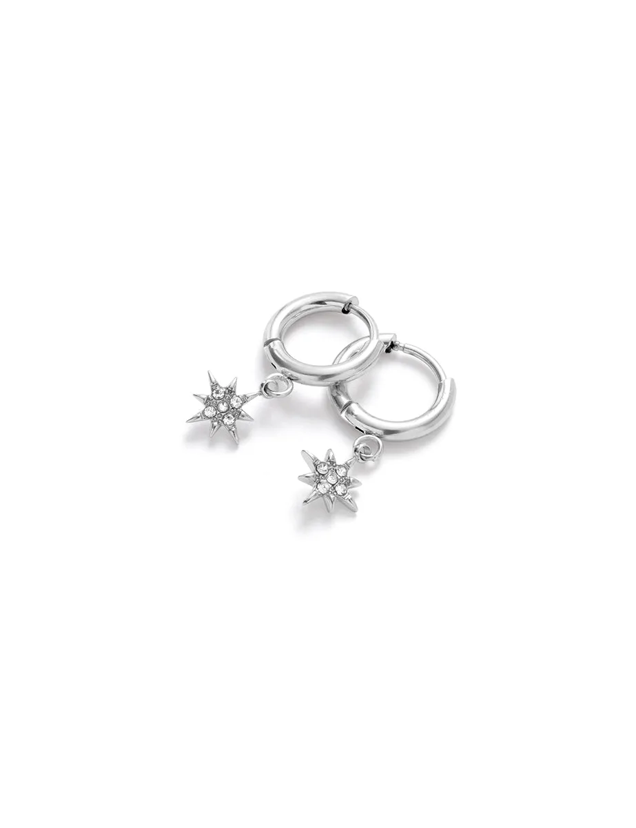 Silver Star Charm Huggie Hoop Earrings sold by Nobody's Child product image thumbnail 3