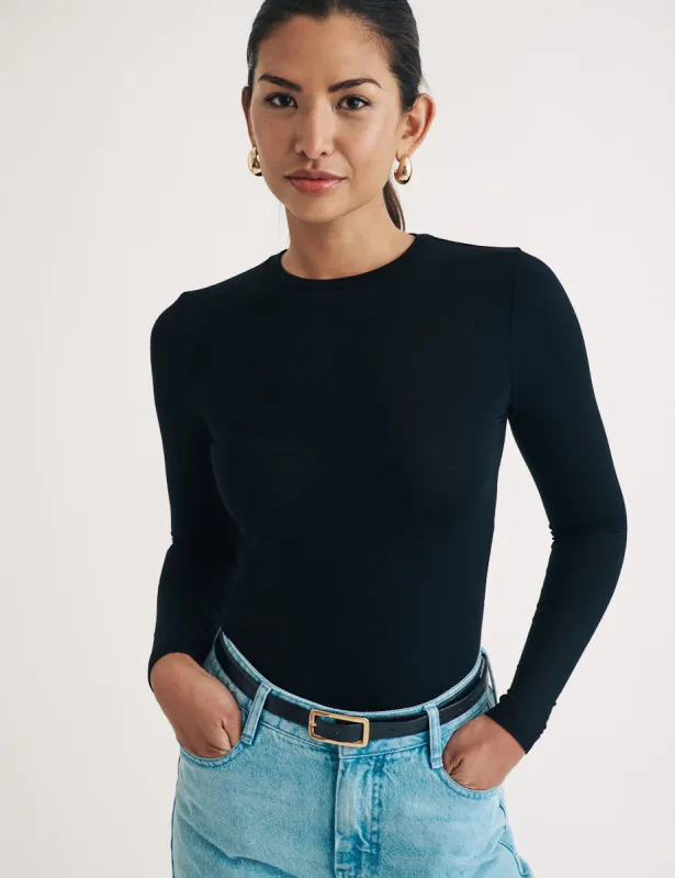 Black Crew Neck Long Sleeve Top sold by Nobody's Child