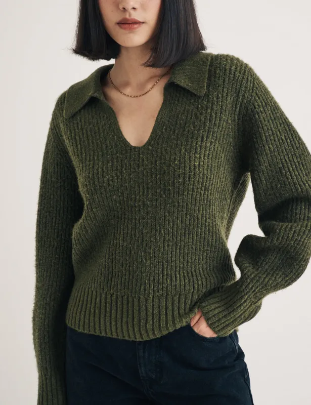 Green Open Collar Knitted Jumper made by Nobody's Child