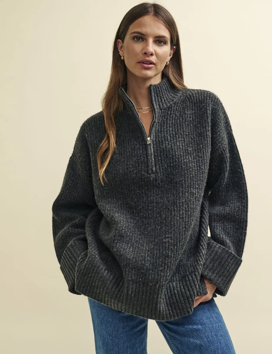 Grey Half Zip Oversized Knitted Jumper sold by Nobody's Child
