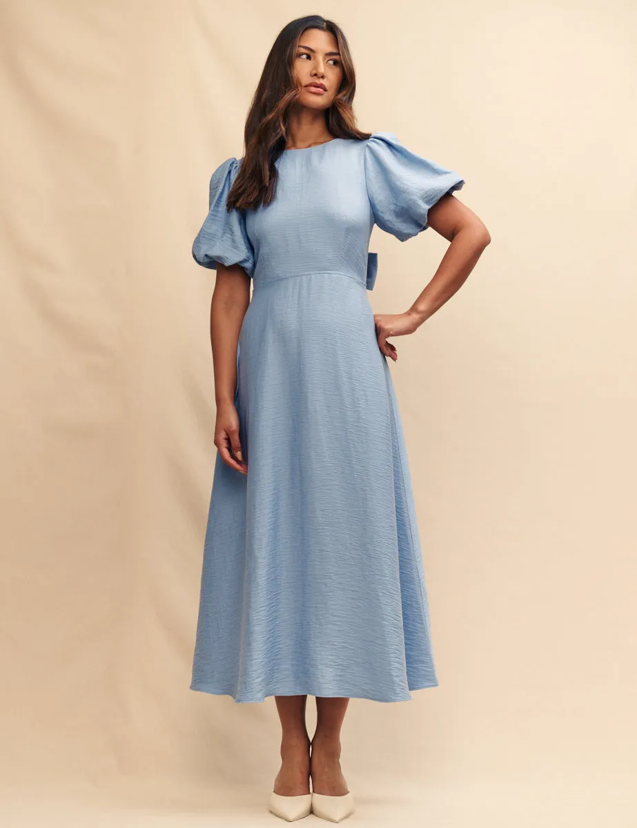 Blue Balloon Sleeve Zola Midi Dress sold by Nobody's Child