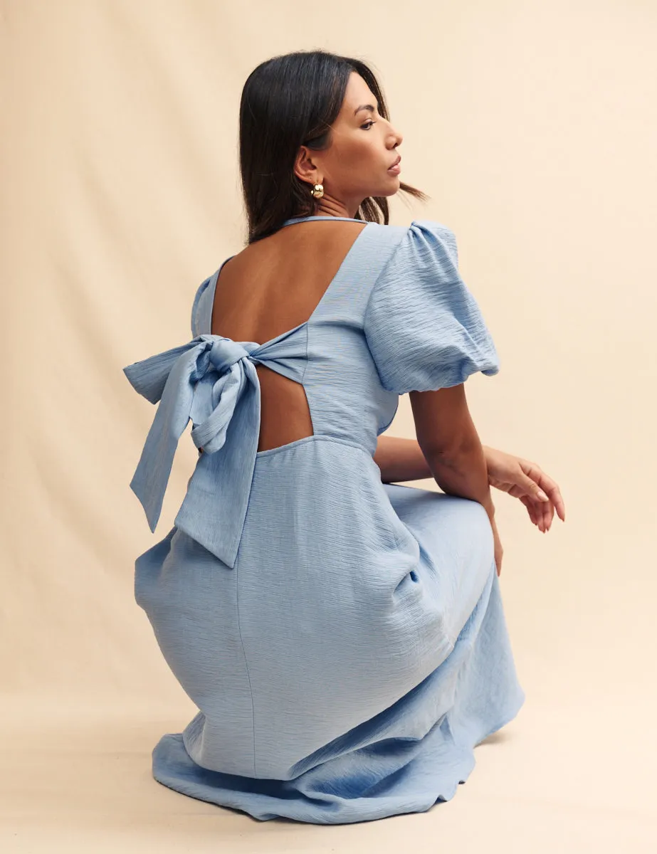 Blue Balloon Sleeve Zola Midi Dress sold by Nobody's Child product image thumbnail 4