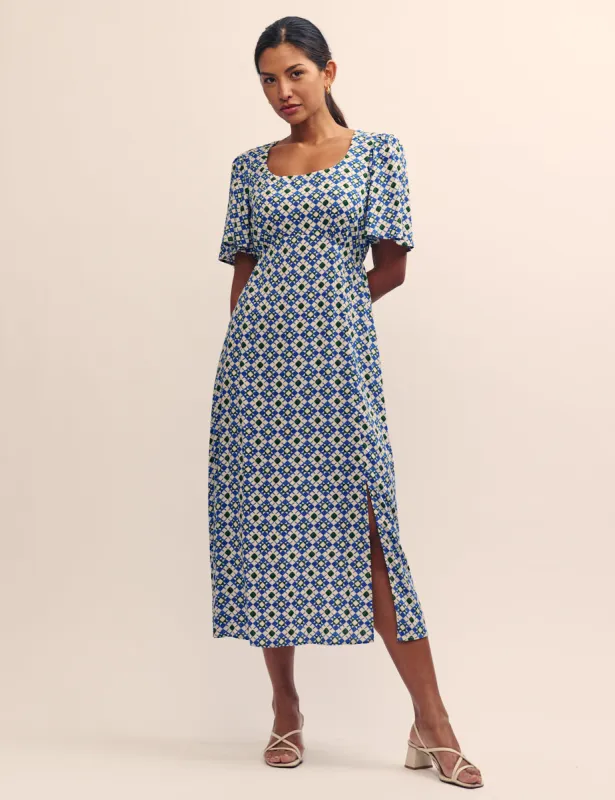 Blue Geometric Dee Dee Midi Dress sold by Nobody's Child