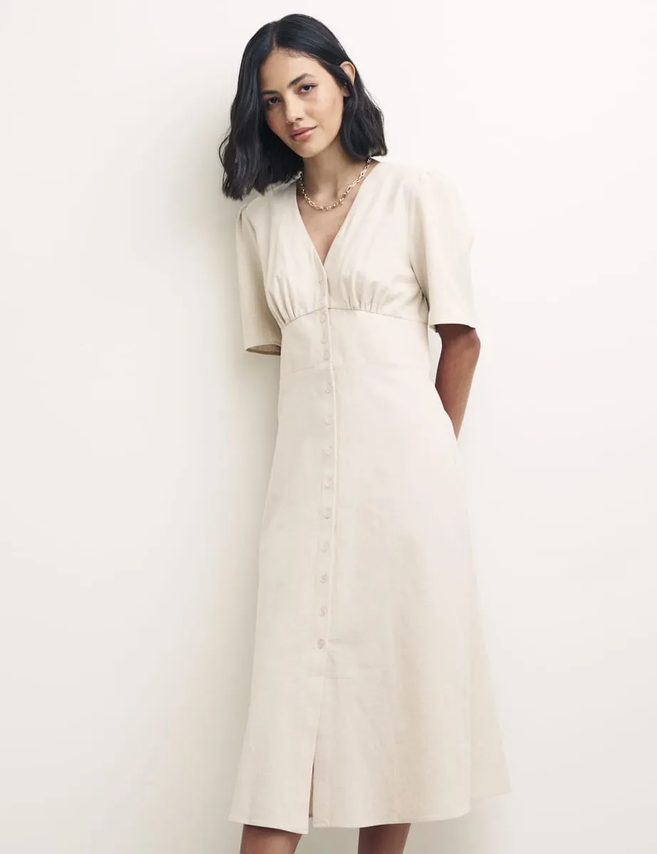 Cream Linen-blend Alexa Midi with Shirring Dress sold by Nobody's Child product image thumbnail 2