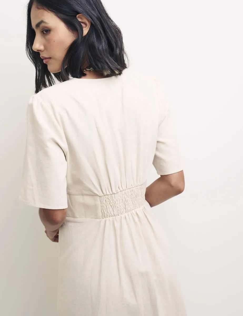 Cream Linen-blend Alexa Midi with Shirring Dress sold by Nobody's Child product image thumbnail 3