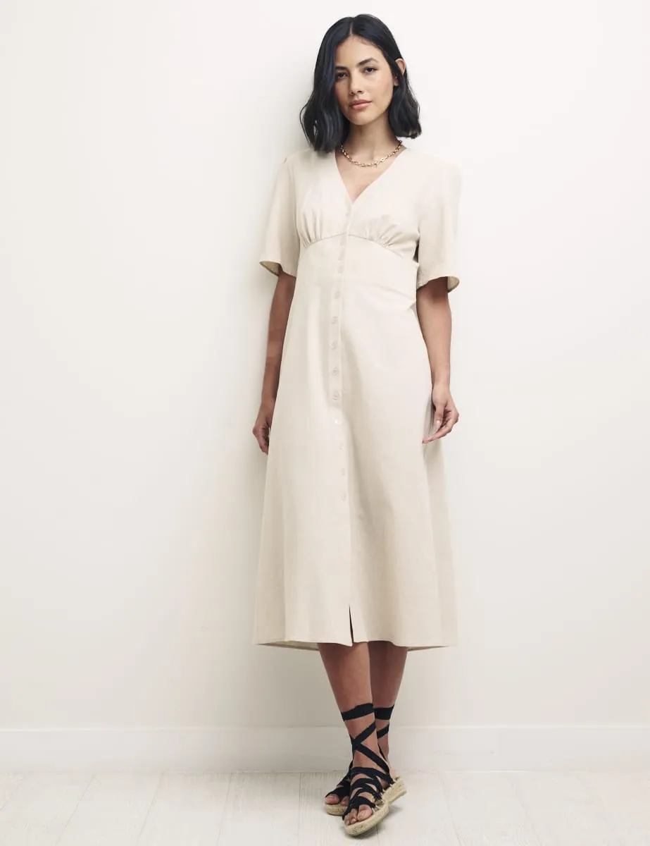 Cream Linen-blend Alexa Midi with Shirring Dress sold by Nobody's Child