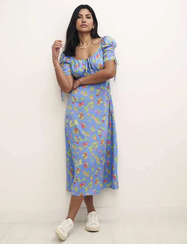 Blue Fruit Print Pippa Midi Dress made by Nobody's Child