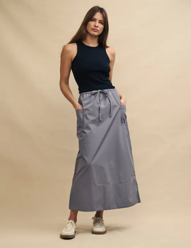 Grey Tie Waist Cargo Midi Skirt sold by Nobody's Child