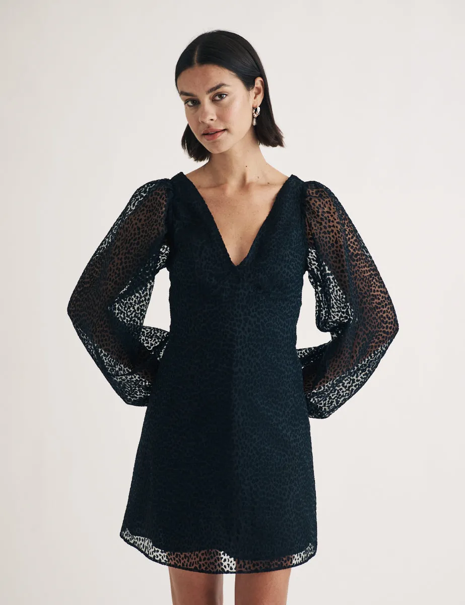 Black Leopard Print Ballon Sleeve Zendaya Mini Dress sold by Nobody's Child product image thumbnail 3