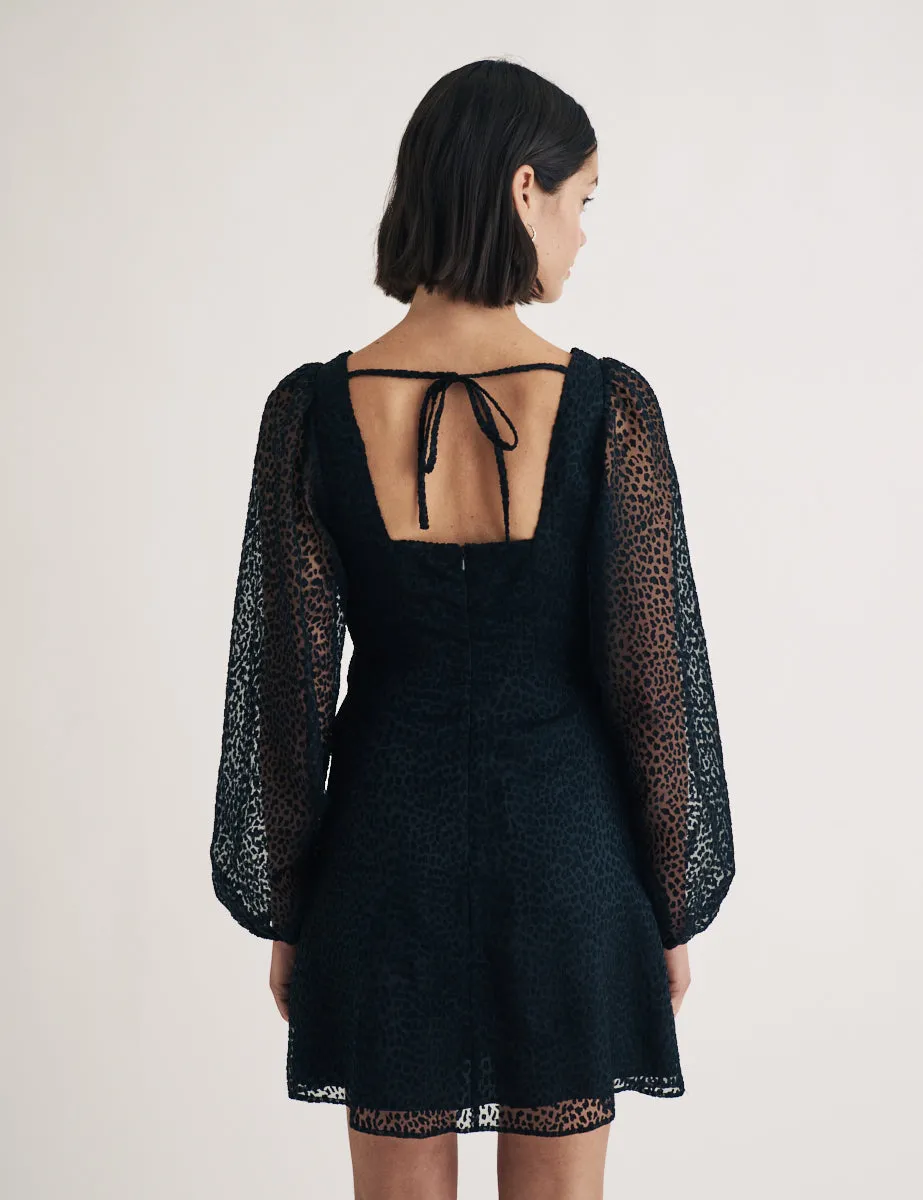 Black Leopard Print Ballon Sleeve Zendaya Mini Dress sold by Nobody's Child product image thumbnail 4