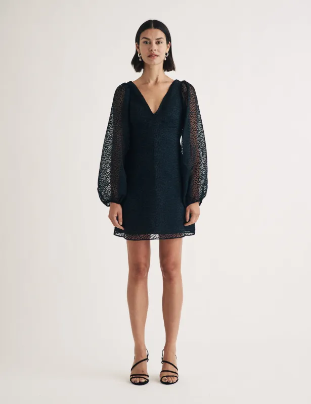 Black Leopard Print Ballon Sleeve Zendaya Mini Dress sold by Nobody's Child