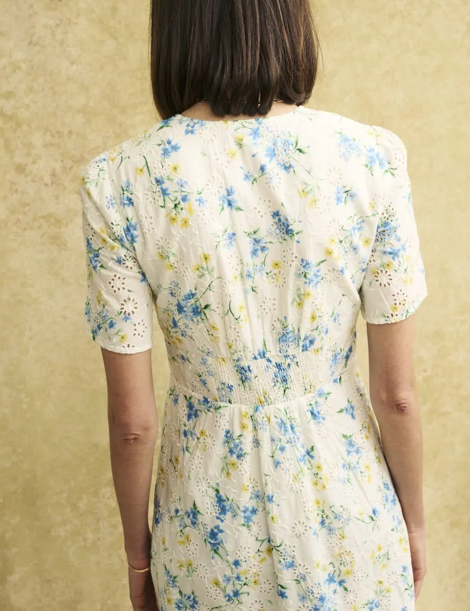 White Vintage Floral Broderie Alexa Midi Dress sold by Nobody's Child product image thumbnail 4