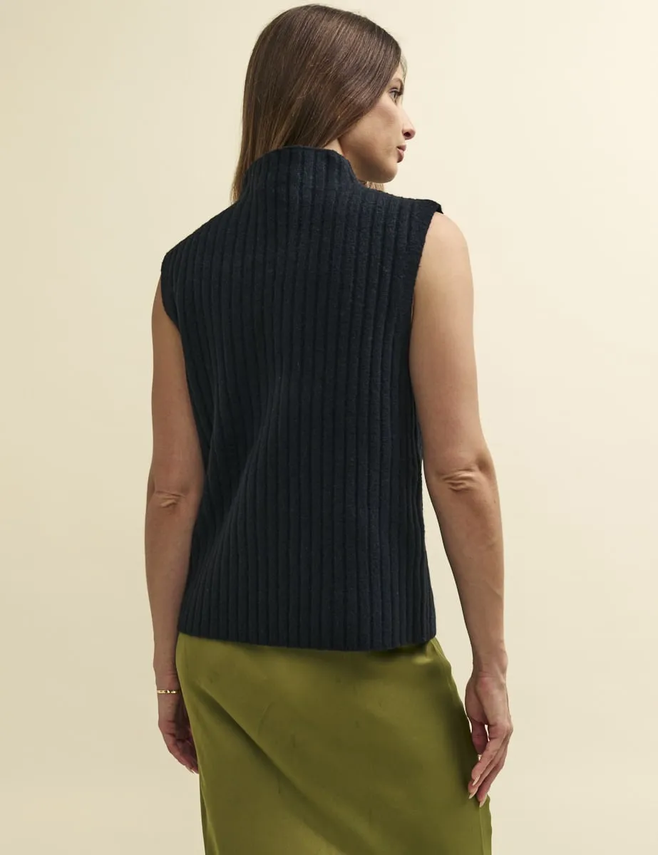 Black Funnel Neck Rib Oversized Knitted Vest sold by Nobody's Child product image thumbnail 4