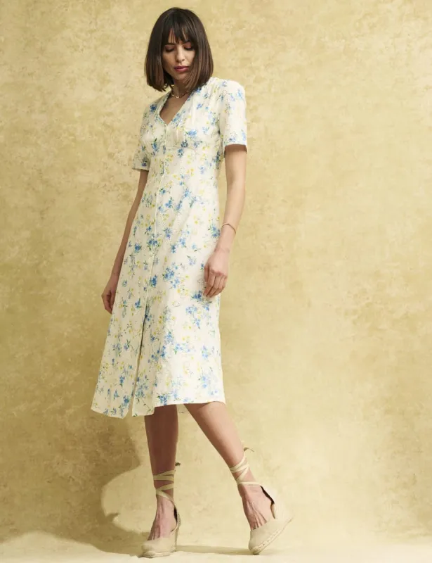 White Vintage Floral Broderie Alexa Midi Dress sold by Nobody's Child