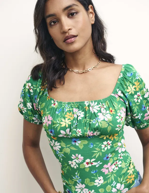Green Floral Ruched Bodice Jersey Top sold by Nobody's Child